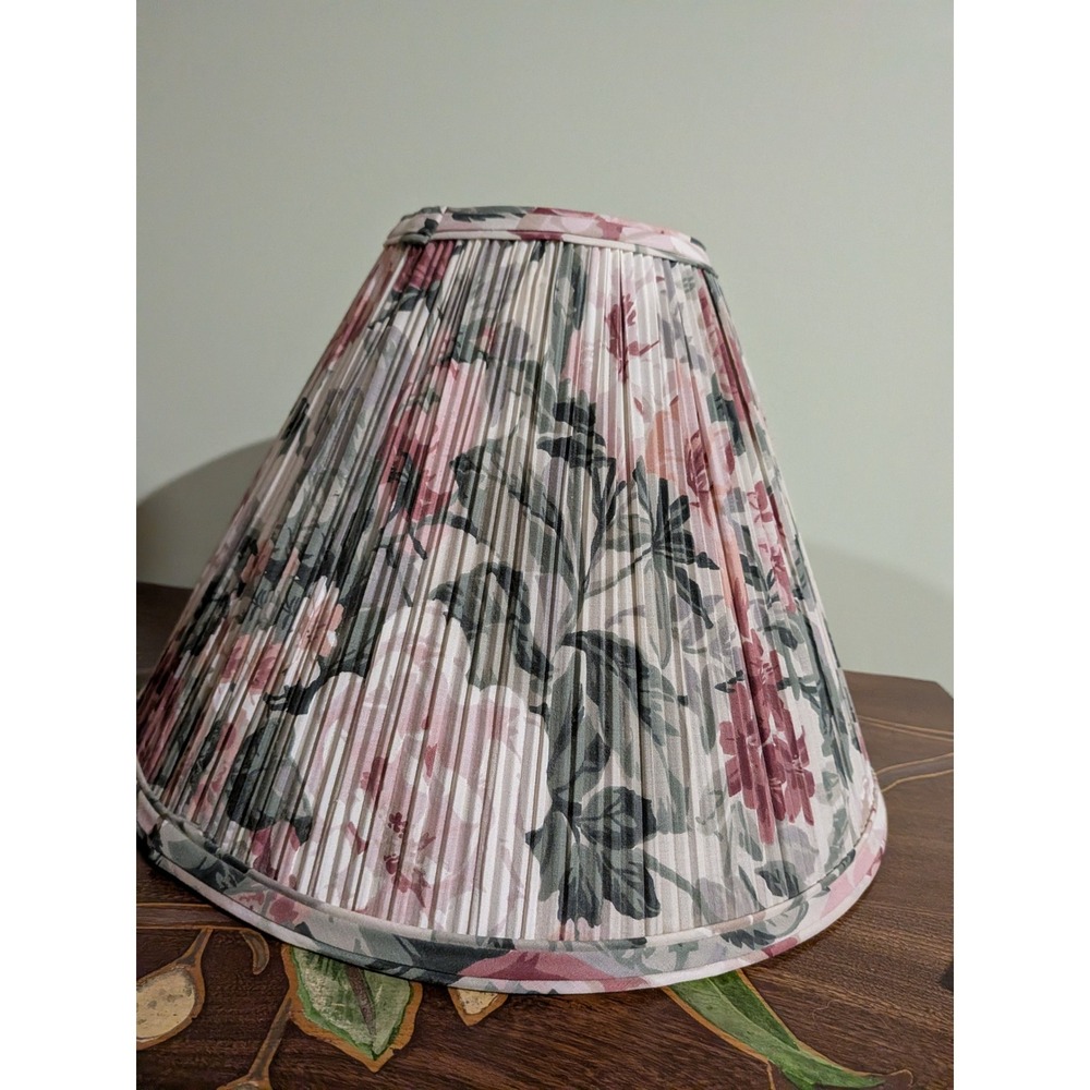 French Country Cottage Vintage Floral Pleated Lampshade Pink Rose Empire Shade